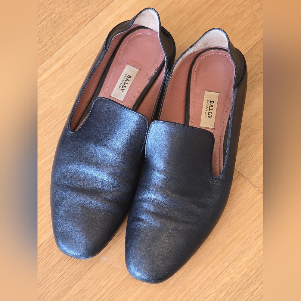 Bally Black Leather Slipper Loafers